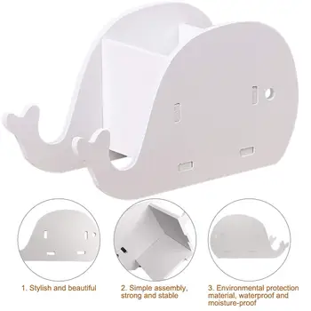 

XRHYY Whale-Shape Desk Pencil Pen Holder, FineGood Wood Plastic Board Stationery Multifunctional Organizer with Cell Phone Stand