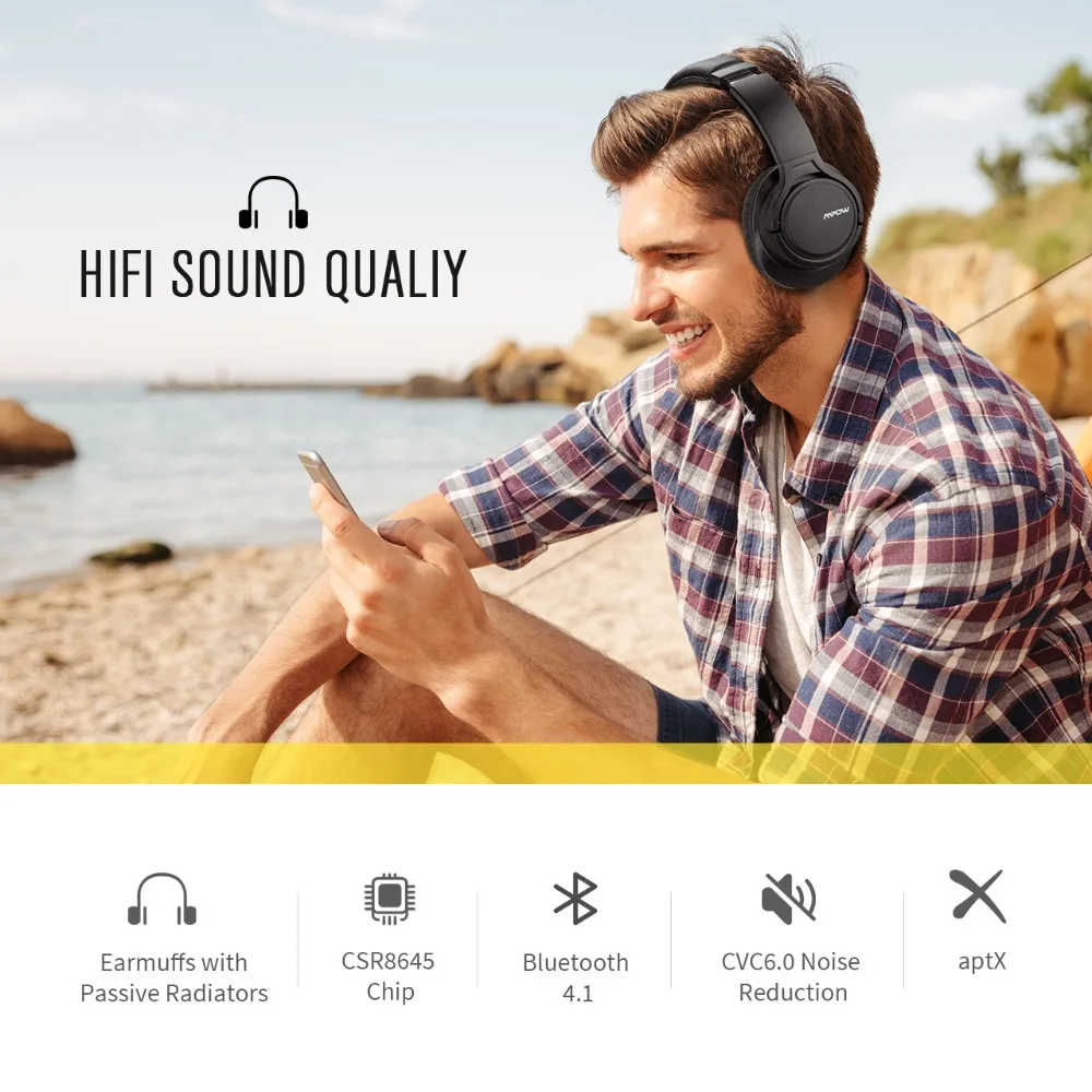 Mpow H7 Plus Super Soft Large Earmuffs Wireless Headphones Aptx Noise Skylar Wireless