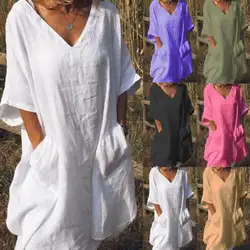 Boho Womensl летний сарафан дамы свободный крой, повседневный пляжный платье рубашка плюс размеры