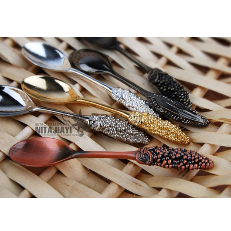 

3pcs/lot Vintage Wheat Spike Bow Small Tableware Spoon Zinc Alloy Coffee Spoons Dessert Ice Cream Sweets Teaspoon Kitchen Supply
