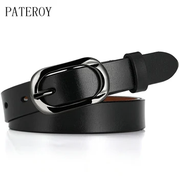 

PATEROY Genuine leather women belt metal pin buckle vintage belts for woman jeans high quality luxury female strap fashion red