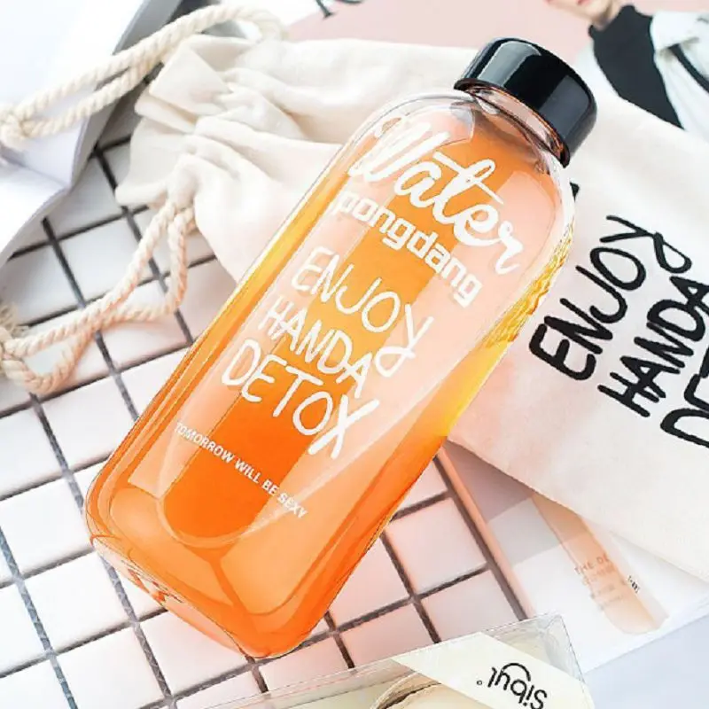 1L حقيبة أنيقة ذات سعة كبيرة المحمولة المياه زجاجة PP شفافة الحليب زجاجة شاي مع القماش غطاء زجاجة رياضية هدايا BPA الحرة