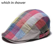 Которые в душе хлопковые дышащие весенние летние головной убор в клетку для женщин и мужчин открытый Солнцезащитная сетка плоская кепка Повседневная газетная шляпа