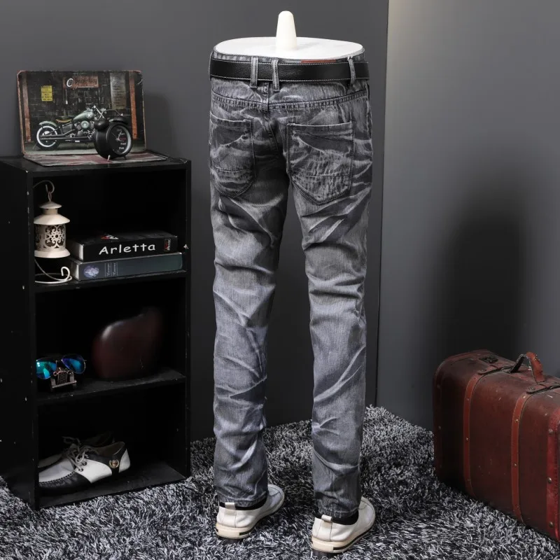 2019 Fashion Man biker motor Jeans slim Zipper destroyed Holes Fit Straight Men Denim Punk Personal Pants High Quality Trousers
