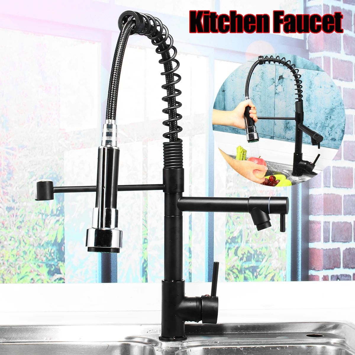 

Black Pull Out 360 Rotation Kitchen Water Tap Spout Faucet Handheld 2-Way Shower Kitchen Water Outlet Mixer Taps Oil Rubbed