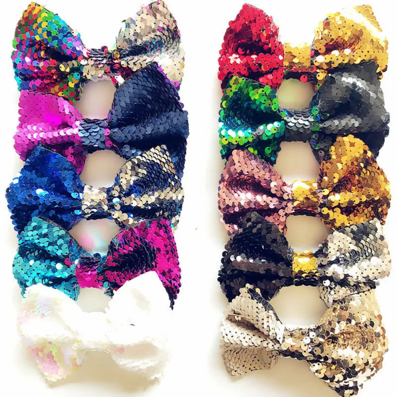 Sequins Hair Bowknot Clips Glitter Bling Bow Hairpin Barrette Ribbon Baby Accessories 2019 New Girls Headband Hot | Детская одежда и