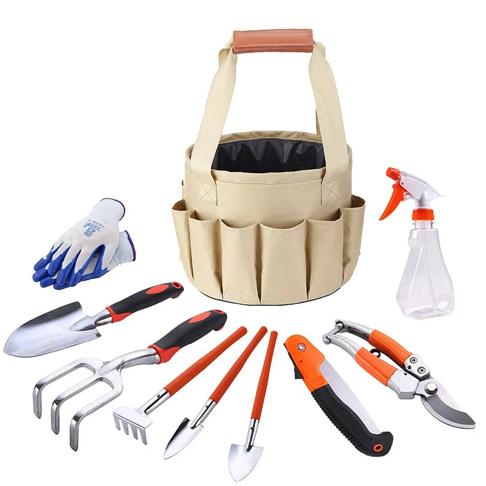 

10pcs Manual Home Use Garden Tools Set Outdoor Rake Collapsible Bag Shovel Transplanting Loosening Soil Portable Seeding
