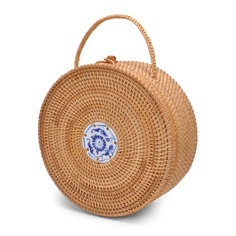 

2018 Round Straw Bags Women Summer Rattan Bag Handmade Woven Beach Handbag Circle Bohemia Handbag Bali