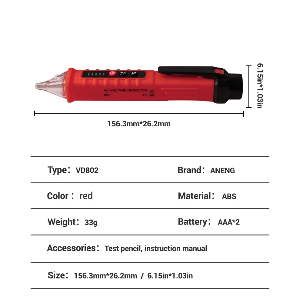 Tester Pencil Testing Circuit Breakers Wall Sockets Pen Style VD802 Non-contact AC Voltage Detector Tester Electric Indicator