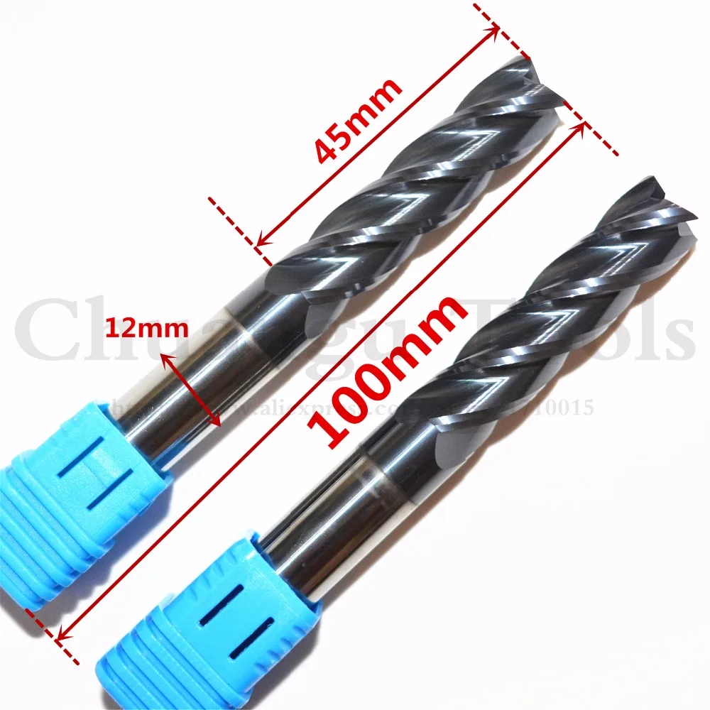 12mm*12mm*100mm,2pcs,CNCTungsten solid carbide end milling cutter,TiALN