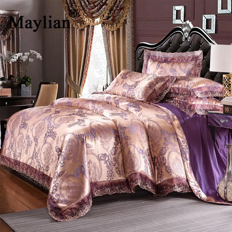 

Cotton A side Jacquard satin Bside sanding bedding sets bed set pillow duvet cover bed sheet Quilt cover wedding 4pcs BE1166