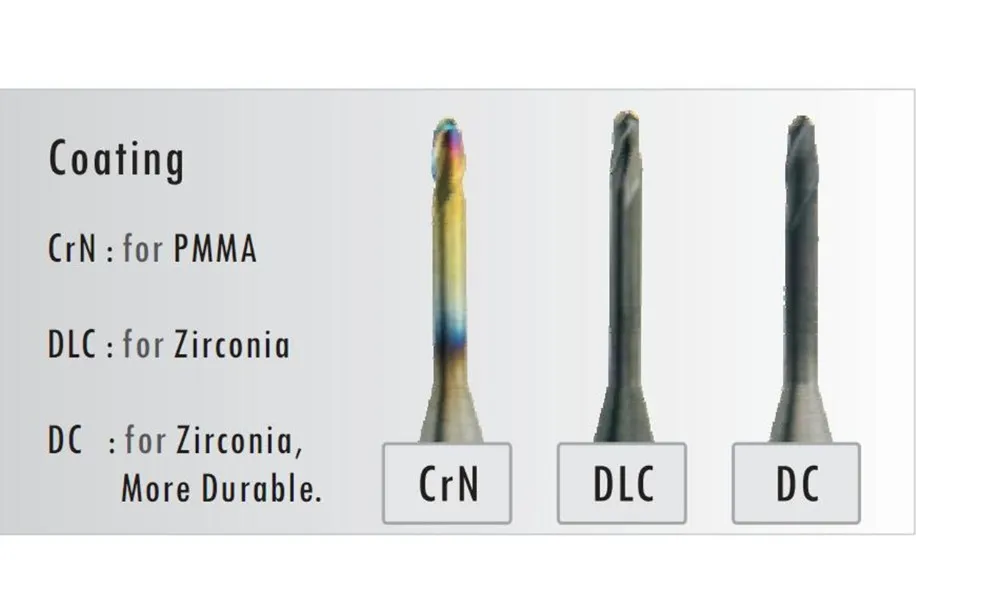 Wieland мини фрезеровочный Бур стоматологический Цирконий PMMA фрезерные режущие шипы DLC/CRN покрытие хвостовик 3 мм стоматологические
