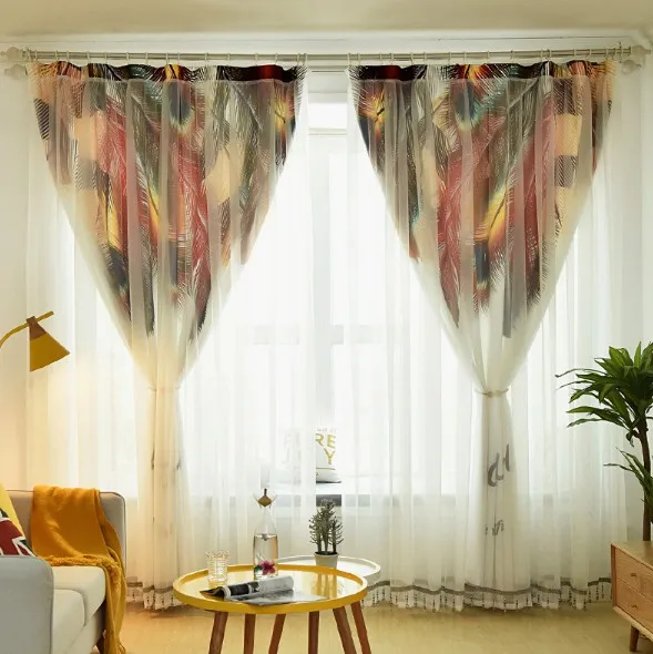 Современная занавеска для гостиной, спальни, с тропическим пером, вуаль, занавески, шторы из тюля, ткань Cortinas, двухслойная