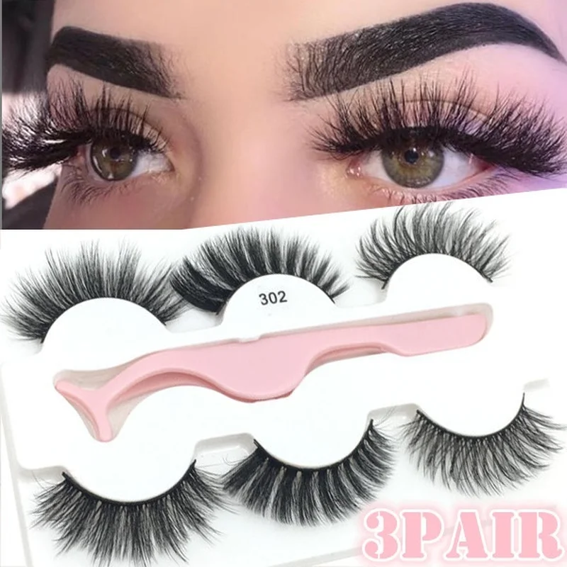 

3 Pairs False Eyelashes With 1 Pc Tweezer Handmade Natural Eye Extension