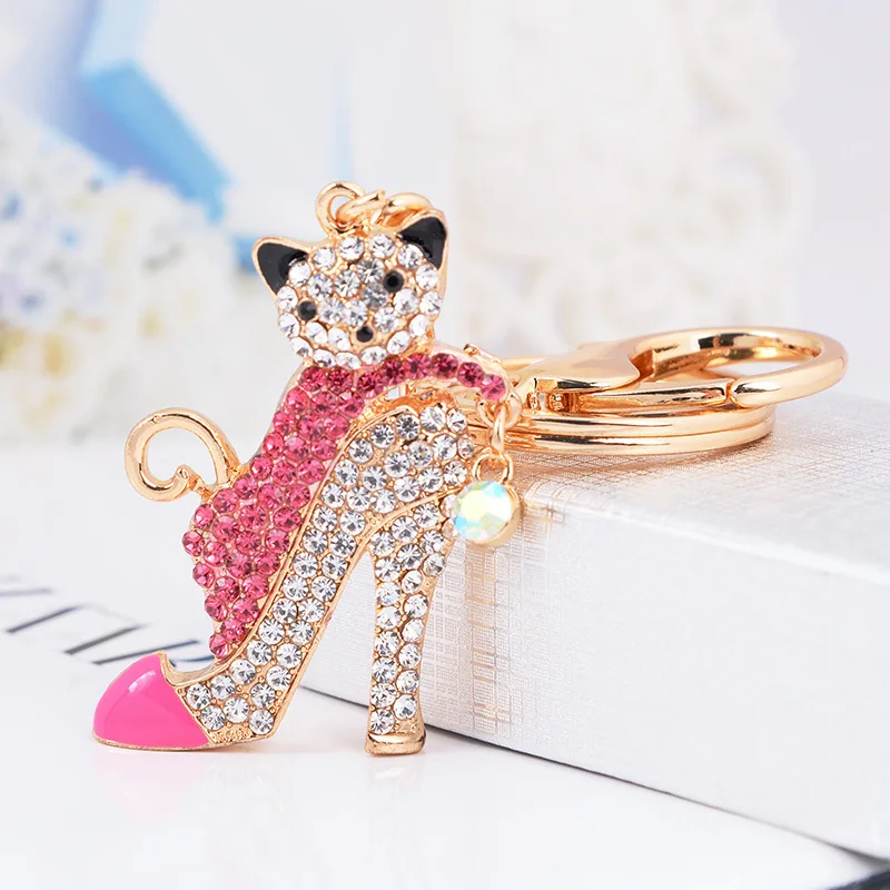 

Hot Creative High Heels With Cat Key Chains Cute Keychains Car Keyrings Fashion Key Ring Holder Women Bag Charm Pendant