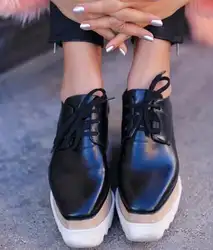 2018 Весенняя модная разноцветная Лоскутная Женская обувь на платформе со звездами, стильная женская повседневная обувь на шнуровке