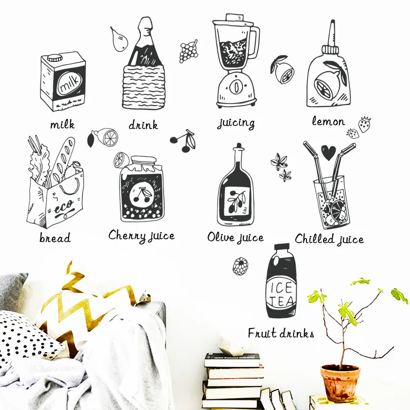 Creative Juice Kitchen Cartoon Wall Sticker Restaurant Refrigerator Wall Stickers Home Decor Living Room Sticker Mural