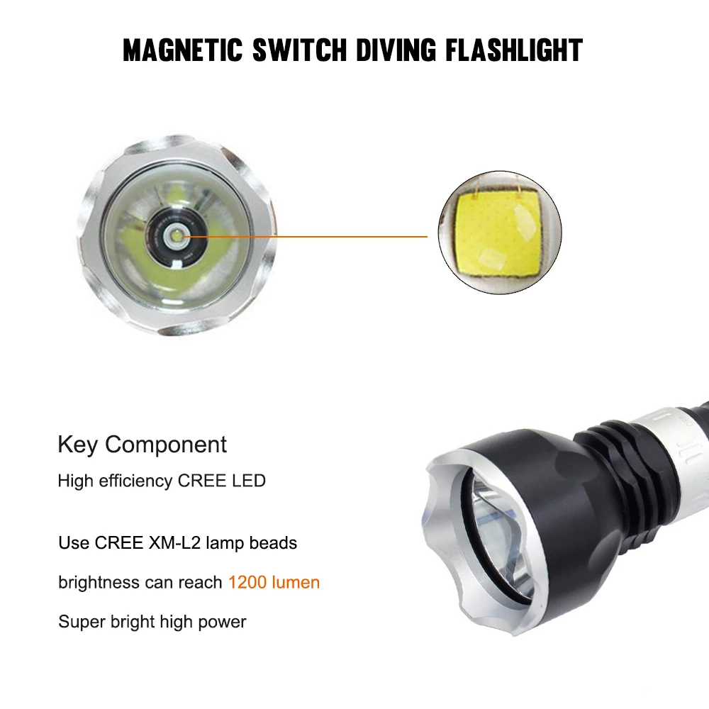 Для Подводного Погружения и дайвинга вспышка светильник фонарь XM-L2 светодиодный светильник возможностью погружения на глубину до 30 м Водонепроницаемый 18650 Батарея вспышка для подводного погружения и светильник FL013B