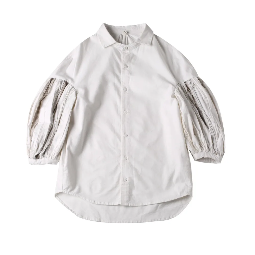 Женская рубашка с длинным рукавом фонариком из чистого хлопка|women white blouse|designer