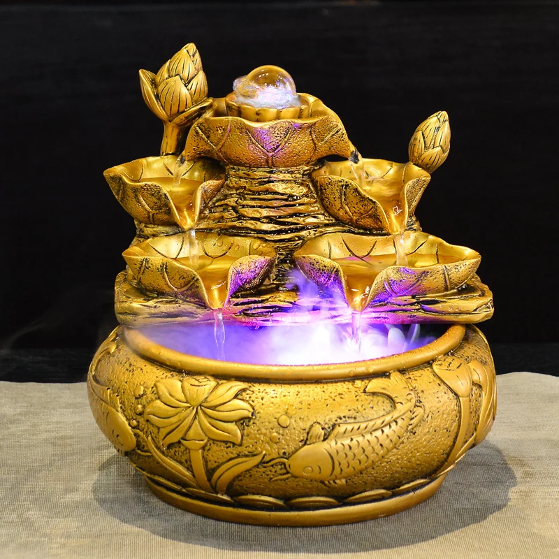 Креативные поделки из золотой смолы 110 В/220 В фонтан для воды Lucky Fengshui украшение