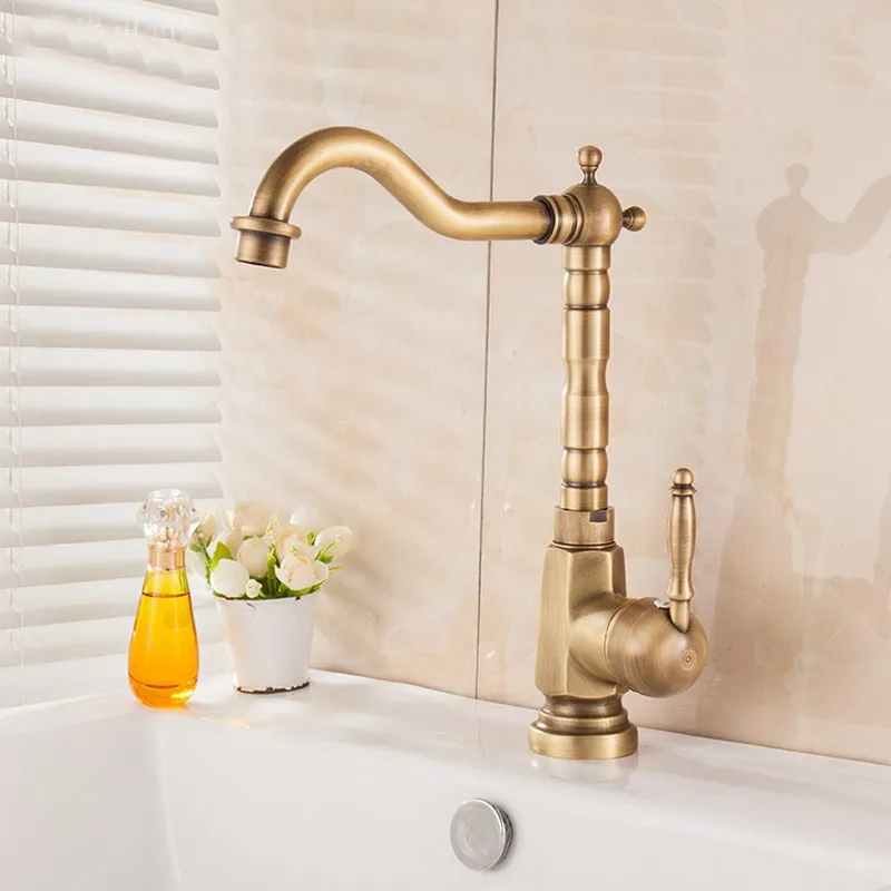 

Antique Brass Basin Faucet Single Handle Mixer Tap 360 Rotation Bathroom Basin Vanity Sink Faucet KD1168