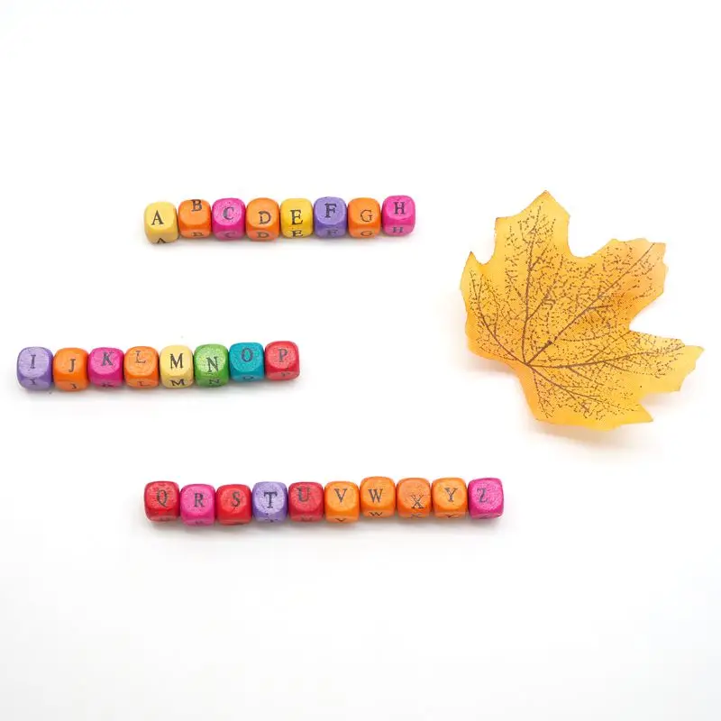 

Chenkai 10mm 500PCS Mixed Color Alphabet Random Letter Beads Spacer Cube Wooden Beads For Making DIY Baby Teether Accessories