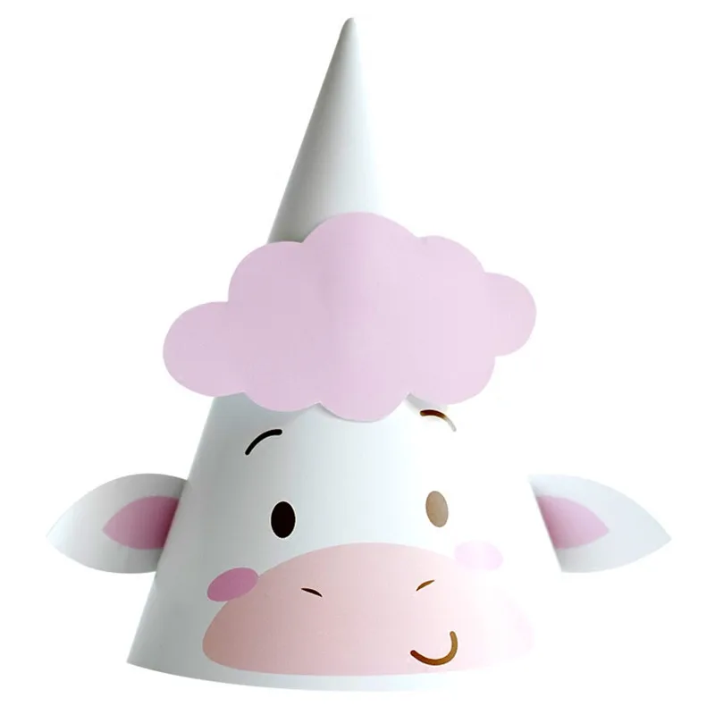 Animal Birthday Hat Creative Giraffe Paper Cap Cow Fox Happy Birthday Party Decoration Kids HatsBaby Shower Party Supplies02