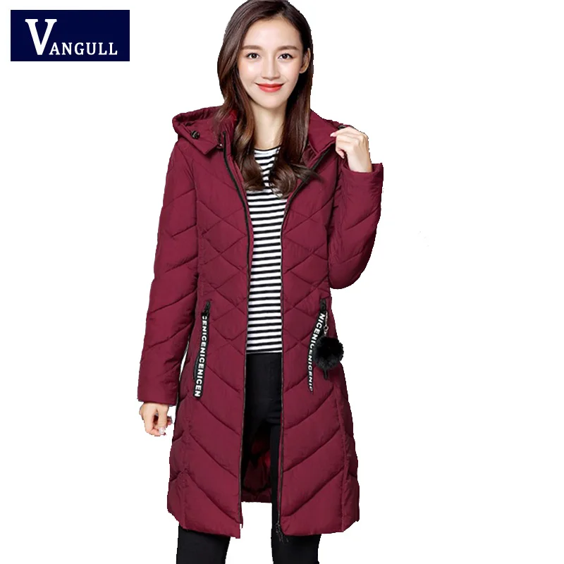 

Vangull Black Winter Jackets Women Long Thick Warm Parka Coat Female Fashion Slim Hooded Cotton Padded 2019 New Jacket for Women