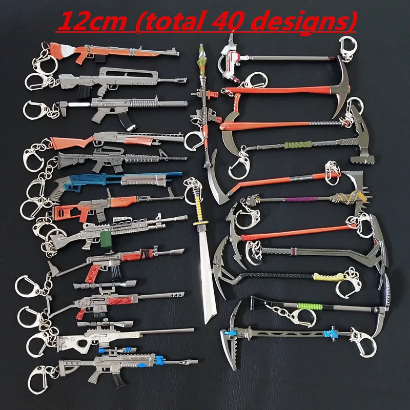 

12cm Fortress Night Keychain Cosplay Jewelry SCARL AWM AKM Gun Model Alloy Weapons Keychain 40 Designs Options