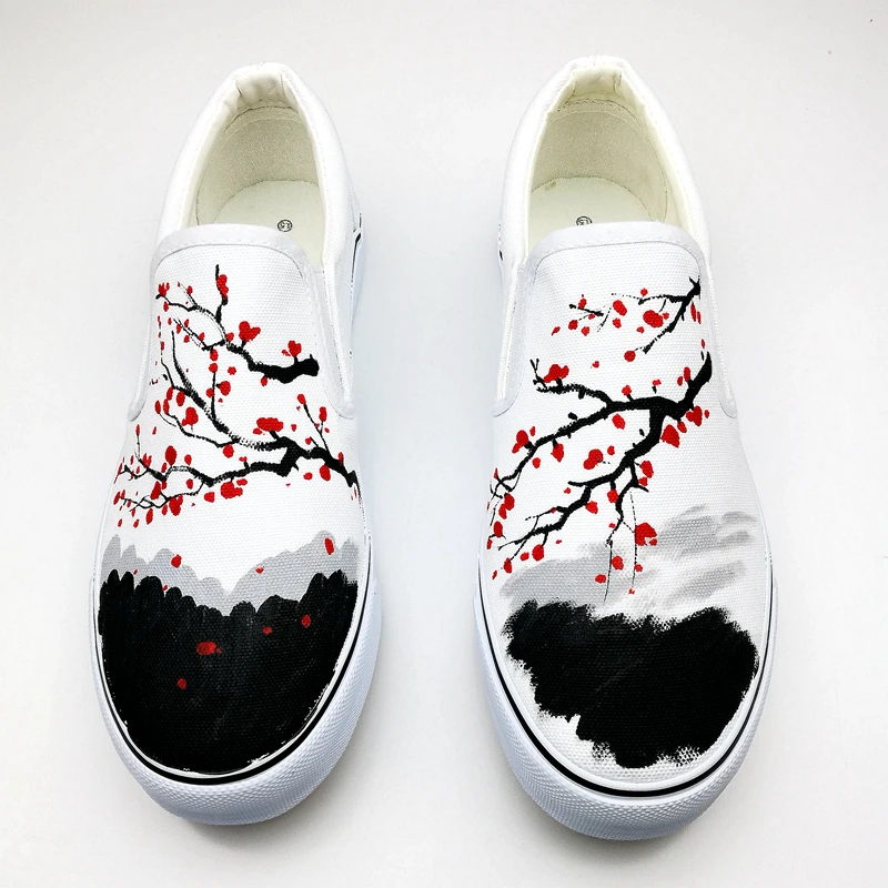 

White Sneakers Women Cold Plum Pattern Summer Rihana Casual Hand-Painted Women Shoes Zapatos Mujer Chaussures Femme Plus Size