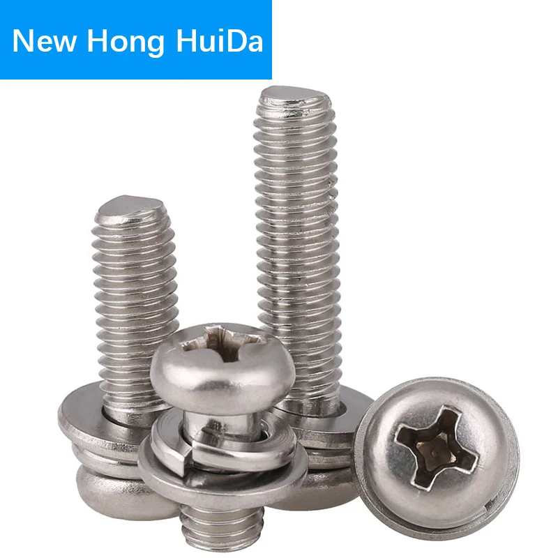 

Phillips Pan Round Head Three Combination Machine Screw Metric Thread Three Sem Screws With Washer 304 Stainless Steel M6