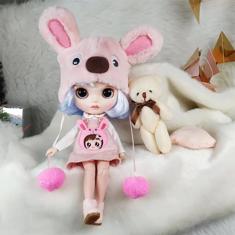 

Free Shipping 1/6 Blyth Doll With Blue And White Color Hair And Cute Dress Sunny Face Suitable For DIY Change BJD Toy For Girls