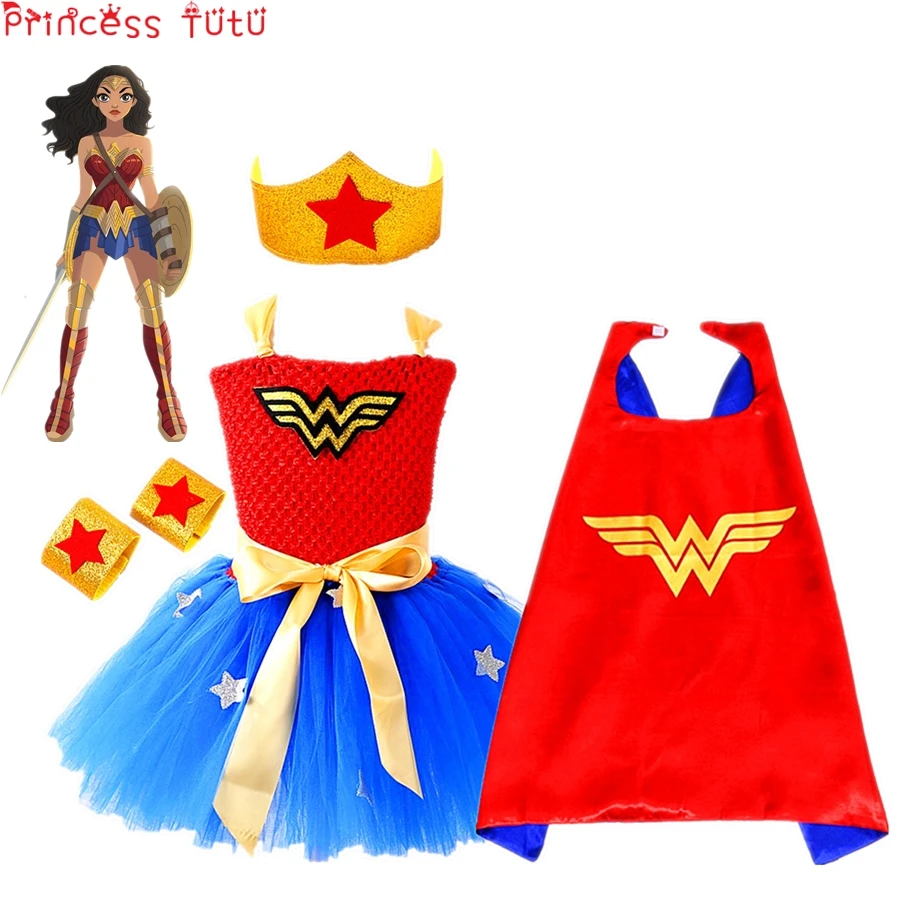 

Wonder Woman Hero Costume Baby Girl Tutu Dress Red&Royal Blue Popular Christmas Dress Halloween Birthday Party Kids Girl Dress