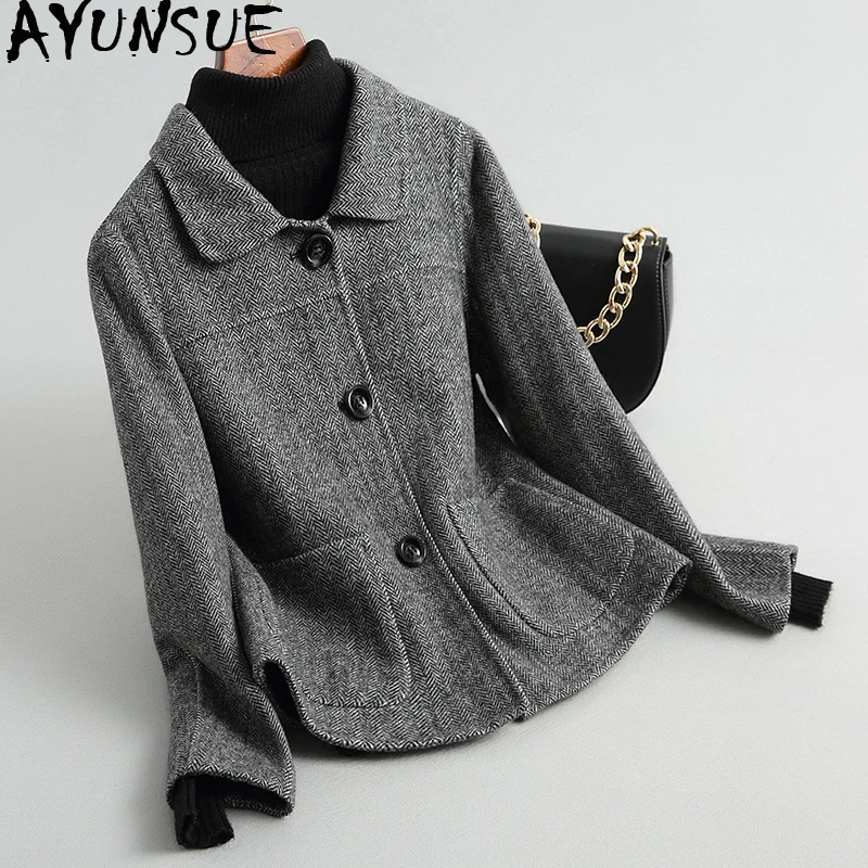 

AYUNSUE Woman's Coat New Wool Coat Female Spring Autumn Short Korean Jacket Elegant Ladies Coats Abrigo Mujer 2019 F71b KJ2395