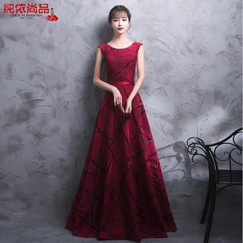 

New arrival elegant prom party dresses formal dress sequin pattern A-line Burgundy evening gowns vestido noiva sereia