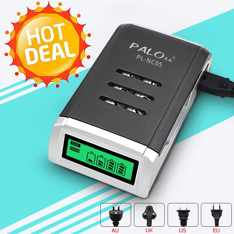 

PALO 4 Slots LCD Display Smart Fast Charging Intelligent Battery Charger for Battery AA /AAA NiCd NiMh Rechargeable Batteries