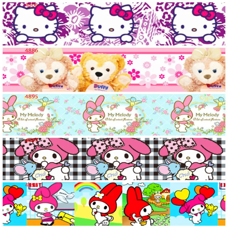 

25 38 50 75mm width 100% Polyester Cat Melody Bear Rabbit Printed Grosgrain Ribbon HK10