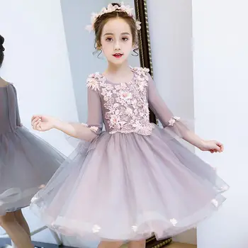 

2019 New Children Girls Mesh Flowers Tutu Princess Dress Toddler Girl Clothing Vestido Kids Dresses For Girls Wedding Party S213