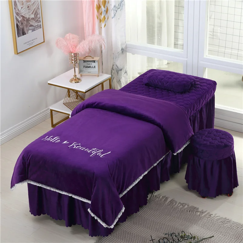 Beauty Salon Bedding Sets Coral Fleece Crystal Velvet Embroidery Bed Skirt Duvet Cover Pillowcase Bedspread High Quality Set#s - Цвет: -LY-04-shenzi