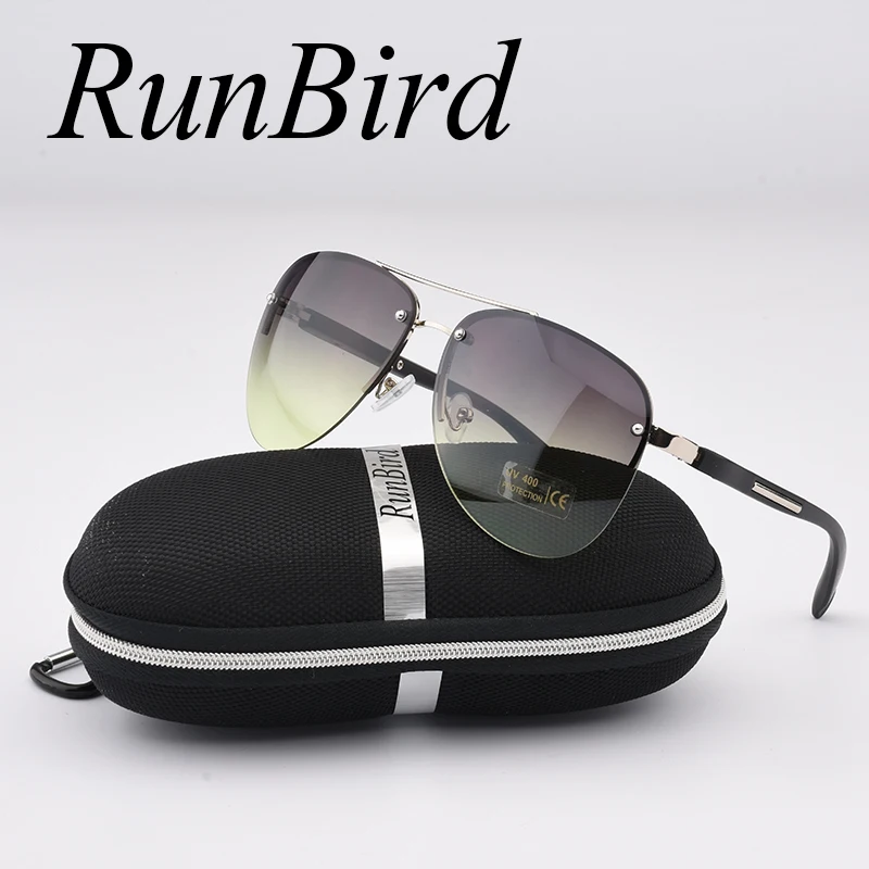 RunBird Модные женские солнцезащитные очки, популярные фирменные дизайнерские полуоправы, роскошные мужские классические солнцезащитные очки, чехол R045