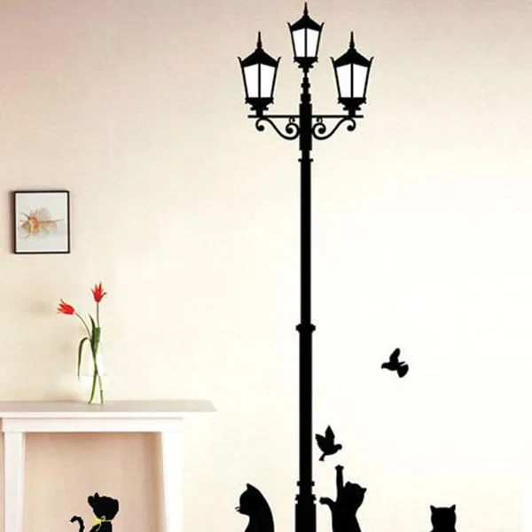 

Free Shipping Popular Ancient Lamp Cats and Birds Wall Sticker Wall Mural Home Decor Room Kids Decals Wallpaper