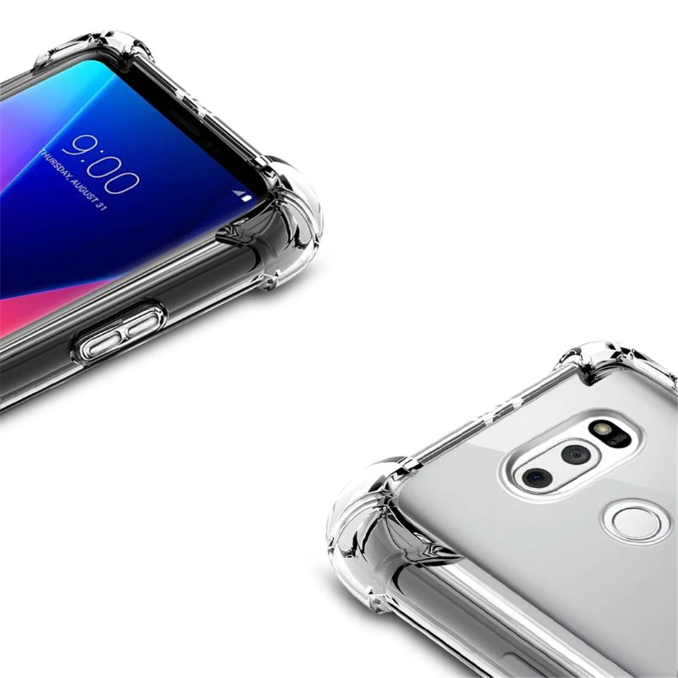 ل LG V20 V30 V40 V50 G8s G8 G7 G6 Thinq K40 K50 K11 K4 K8 K10 2017 الكريستال واضحة وسادة هوائية للصدمات ضئيلة حالة غطاء جل
