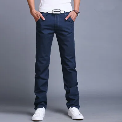Новые летние мужские длинные брюки мужские известные бренды хаки Досуг Хлопок Slim Fit Длинные брюки ноги - Цвет: Navy Blue