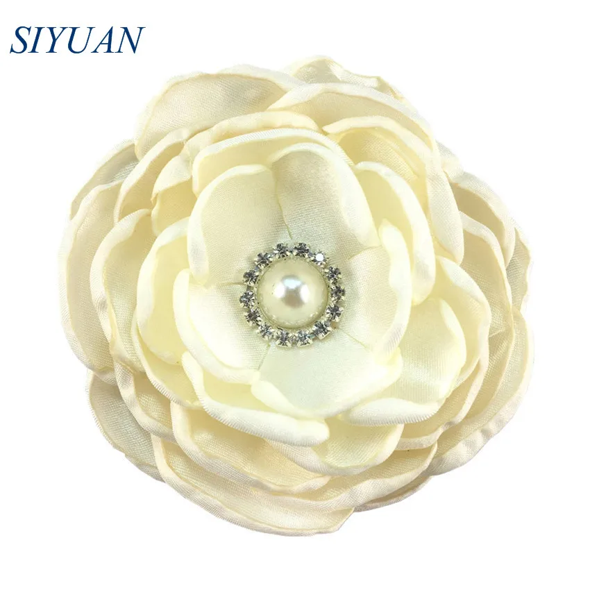 

20pcs/lot DIY Boutique 4'' Burned Satin Flowers with Shiny Rhinestone Singed Rose Flower No Clip Chic Hair Accessories TH293