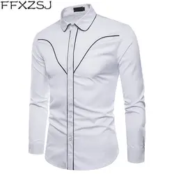 FFXZSJ Новая Осенняя модная брендовая мужская одежда Slim Fit Мужская хлопковая белая черная красная рубашка с длинным рукавом camisa masculina s-xxl