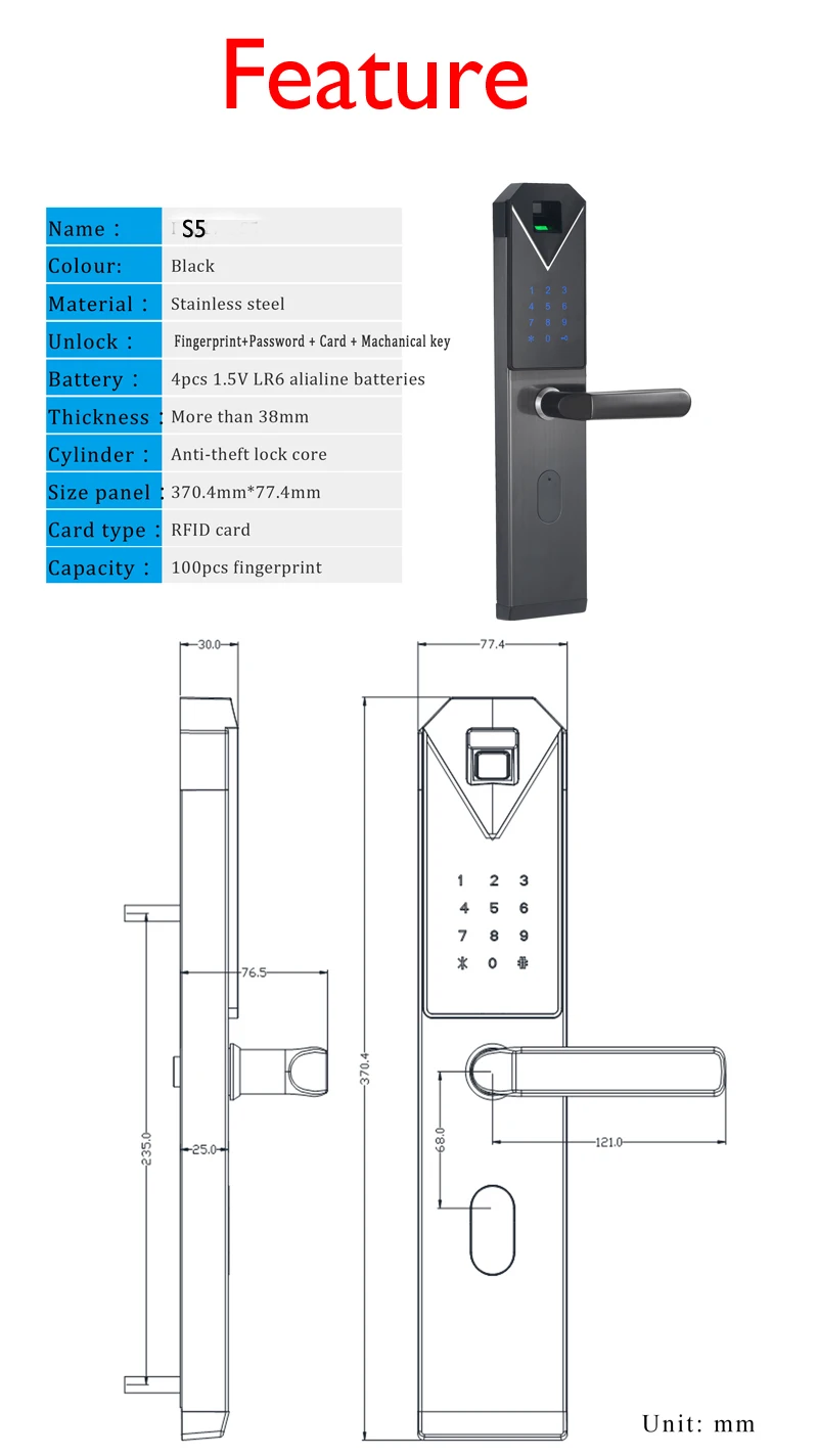 Yobang безопасности Умный Замок с Биометрическим распознаванием Smart Keyless замок отпечатков пальцев+ Пароль RFID карты ключ разблокировки 4 способа