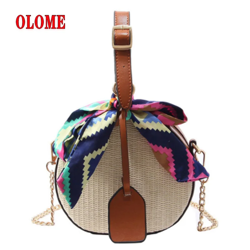 

Beach Bag Women Hangbags Summer Small Sac Ladies Round Weaving Handbag Sac A Main Top-handle Bags Women Cross-body Shoulder Bag