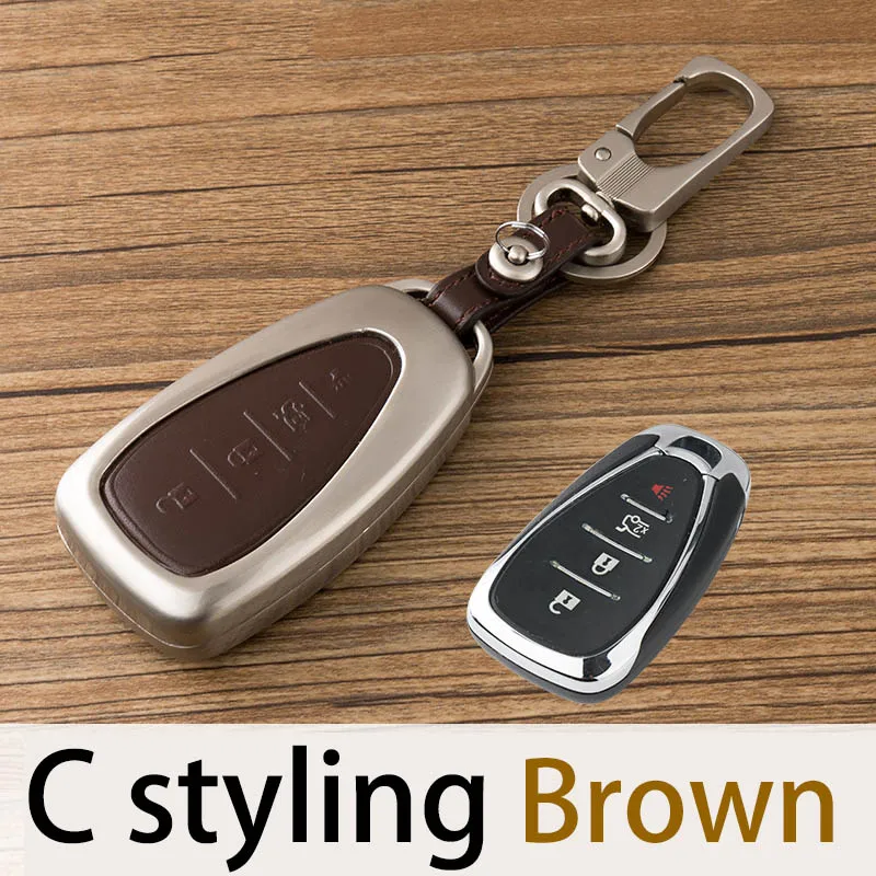 Цинковый сплав+ Кожаный Автомобильный ключ дистанционного крышка чехол для Chevrolet Cruze Malibu XL TRAX Equinox Camaro Volt Sail Limited - Название цвета: C Styling Brown