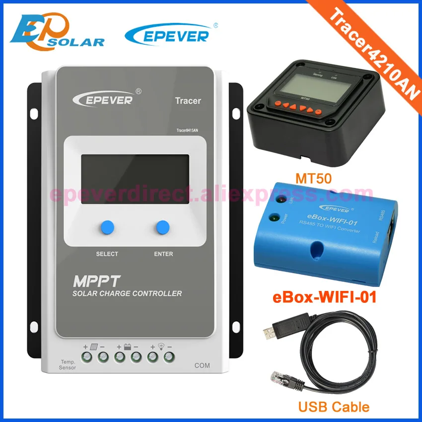 

Solar 40A 40amps EPEVER controller Tracer4210AN wifi box and USB cable MT50 Meter MT50 Solar Panels home system 12V/24V