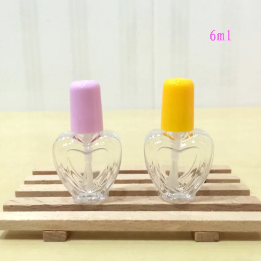 

100pcs/lot 6ml Empty Transparent Clear Plastic Heart Shape Nail Polish Bottle Container With Brush Packaging Bottle